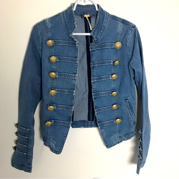 Free People Denim Military Jacket